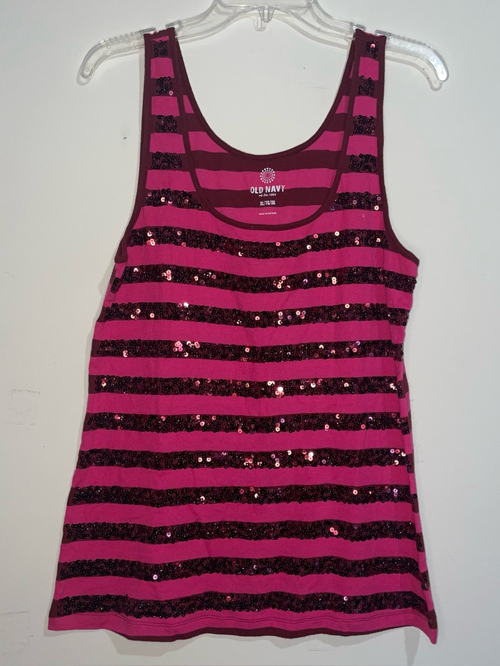 Old Navy Pink Maroon Sequin Stripe XL Tank Top Y2K